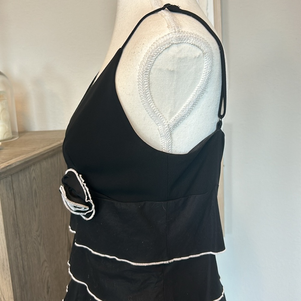 Citrine: Tiered Black and White Spaghetti Strap A Line Dress, Size 8 - Picture 8 of 15